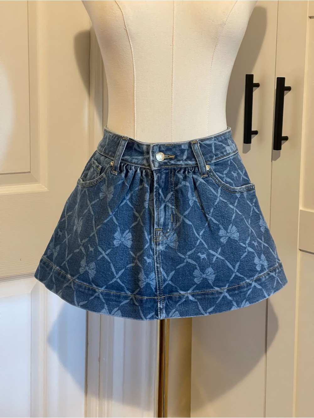 LoveShackFancy x Pink Flirty Denim Mini Skirt, size S